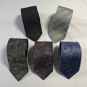 Lot of 5 Joseph Abboud Men's Ties NWT Silk Paisley Plaid Charcoal Navy 3"